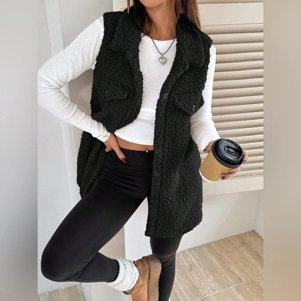Button-Down Sherpa Fleece Vest Coat - Picture 13 of 15